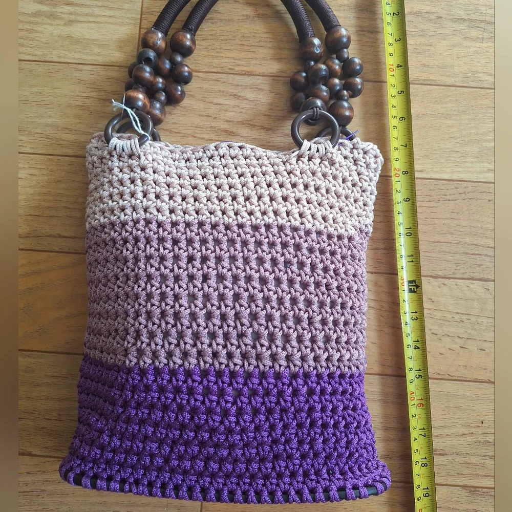 Elegant Crochet Shoulder Bag in Purple and Tan